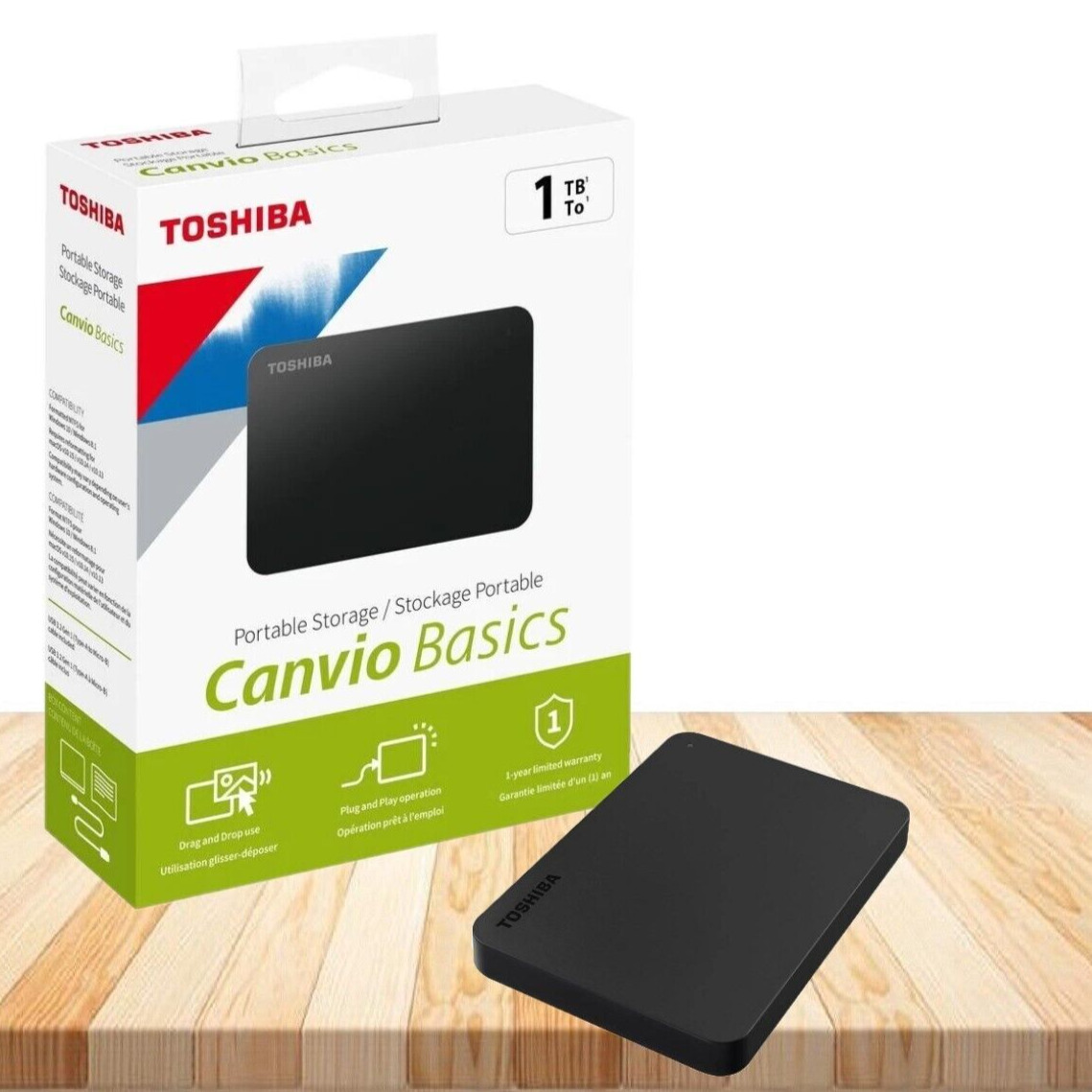 Toshiba Canvio Basics 1TB External Hard Drive Portable USB 3.0 / USB 2.0 HHD 2.5