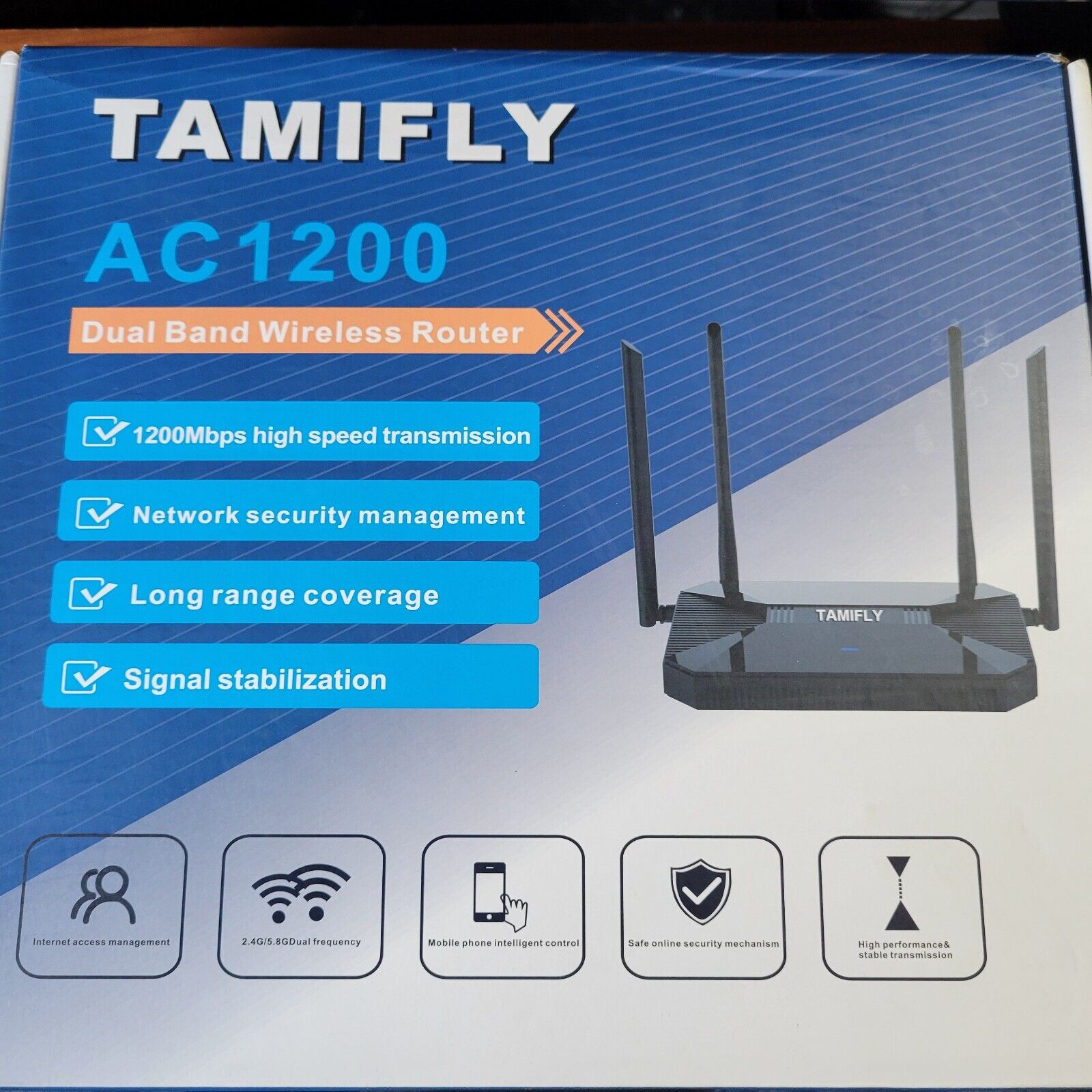 Tamifly AC 1200 Dual Band Wireless Router Network Security Management