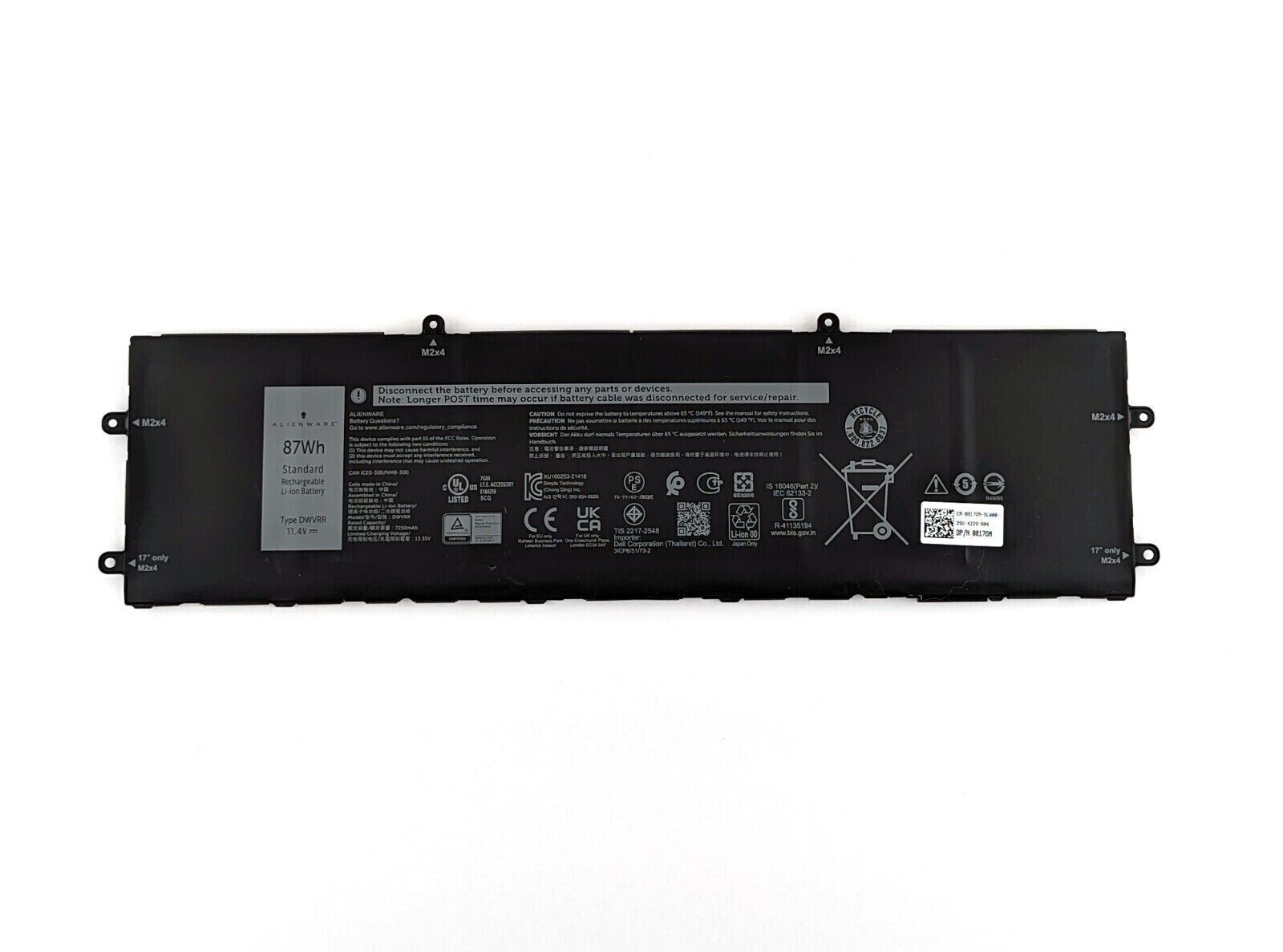 New 0817GN DWVRR Original Laptop Battery for Alienware X15 R1 R2 X17 R1 R2 87Wh