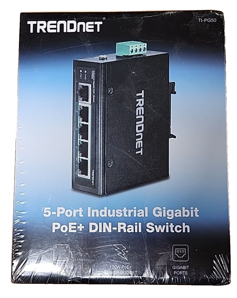 TRENDnet TI-PG50 5-Port Industrial Gigabit PoE + DIN-Rail Switch Factory Sealed 