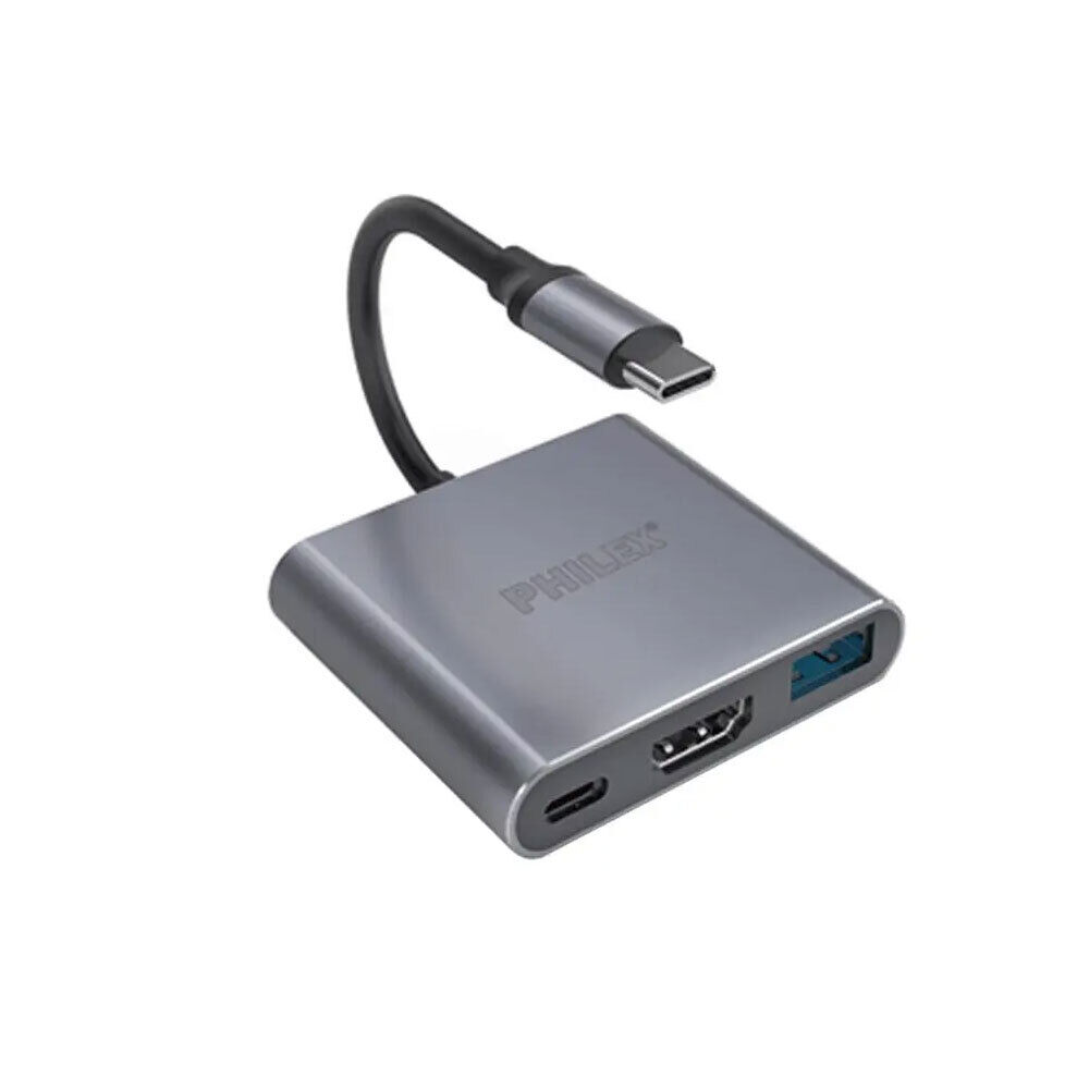 Philex 3-in-1 PC USB-C Male To USB-C/HDMI Female Hub w/USB 3.0 Adapter/Dongle