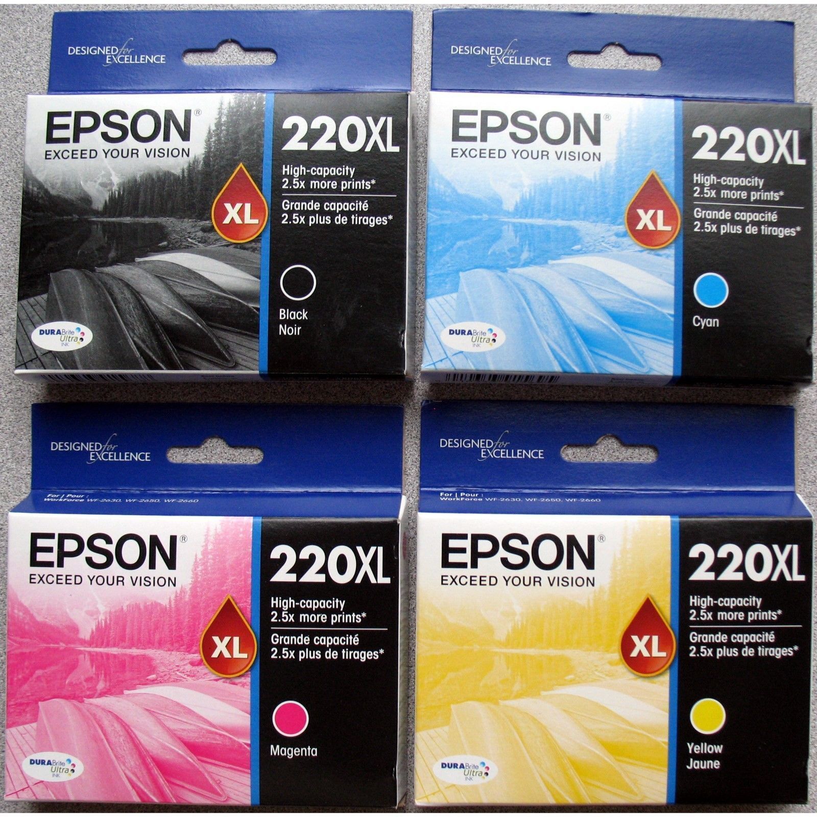 GENUINE Epson 220 Inks Full Set 220XL Black Color WF 2630, 2650 2660 