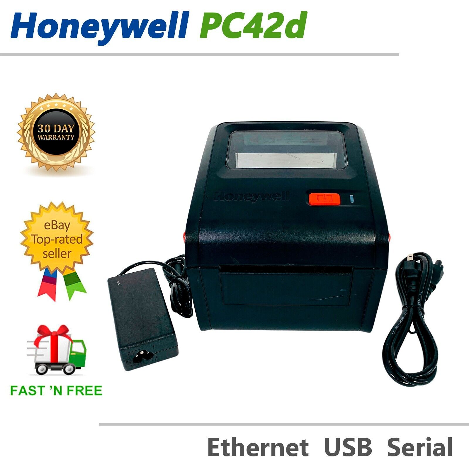 Honeywell PC42d Direct Thermal Desktop Label Printer LAN USB Serial TESTED