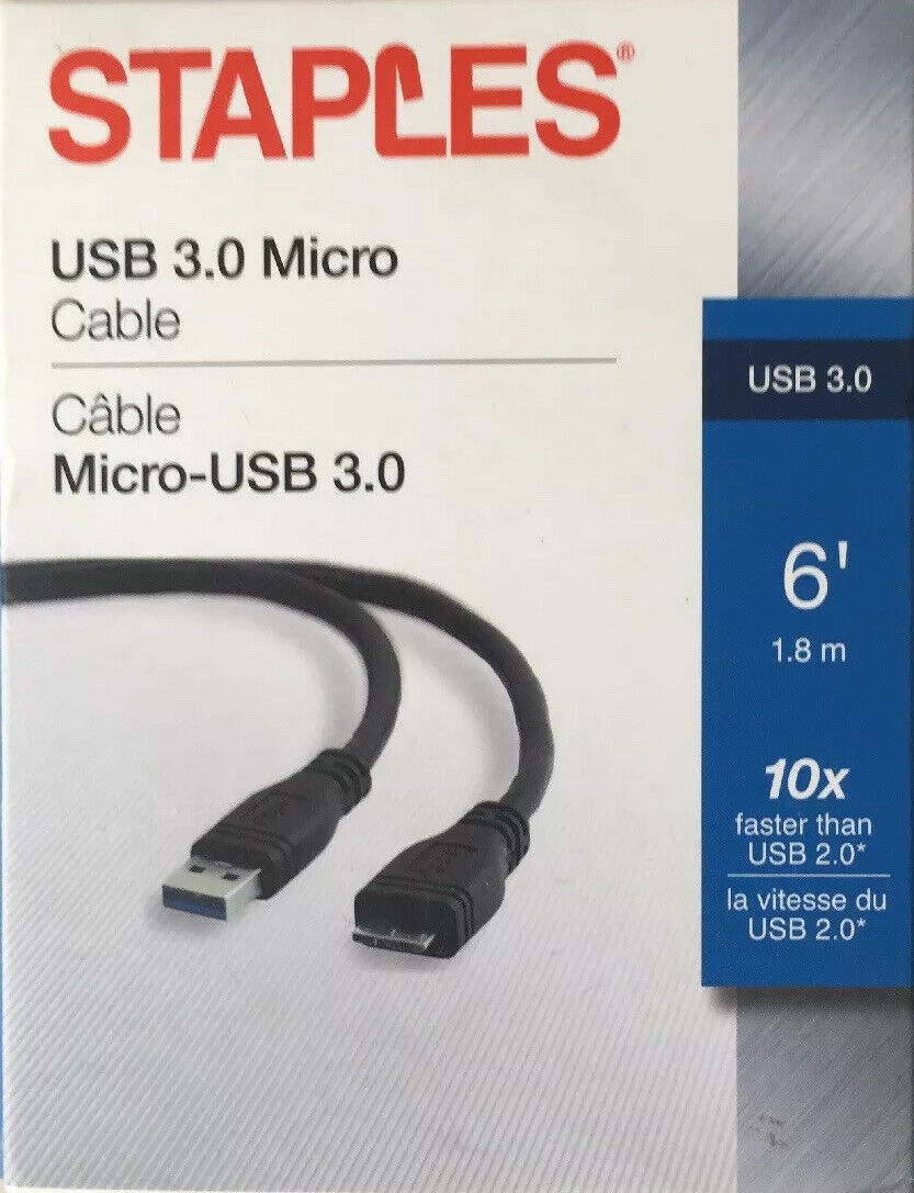 Staples  USB 3.0 Hub 6’ 1.8m with Micro USB 3.0 Cable - Black——————3