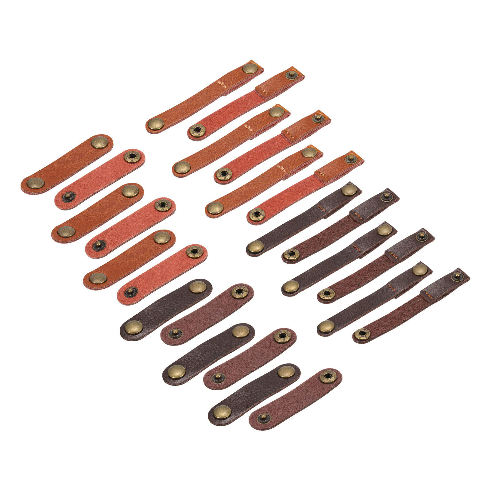 Leather Cable Straps Cable Ties Cord Organizer Brown/Light Brown, 24 Pcs