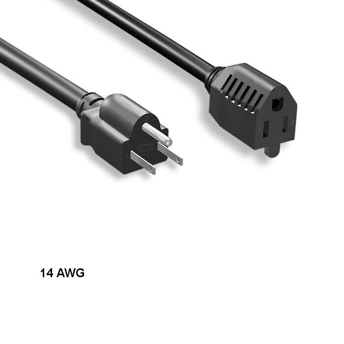 10PCS 6ft 14 AWG Power Extension Cable NEMA 5-15P to 5-15R 15A/125V SJT Black