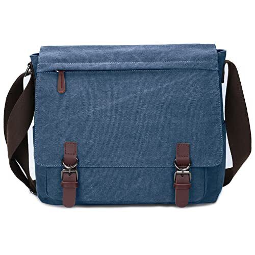 Canvas Messenger Bag for Men Women,Travel Satchel Shoulder bag Large, Blue 