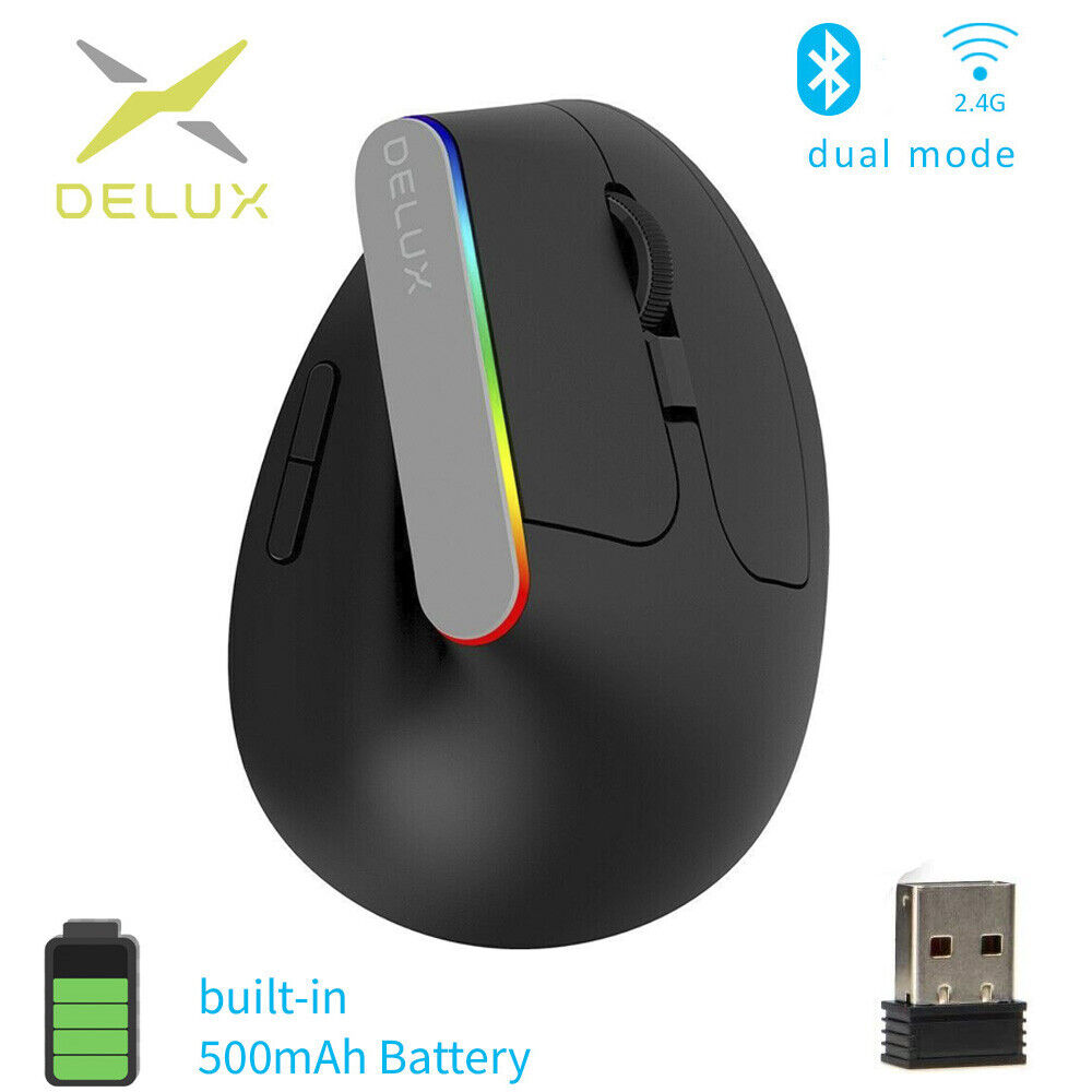 DELUX M618DB Bluetooth 2.4 Dongle Wireless Rechargeable Ergonomic Vertical Mouse