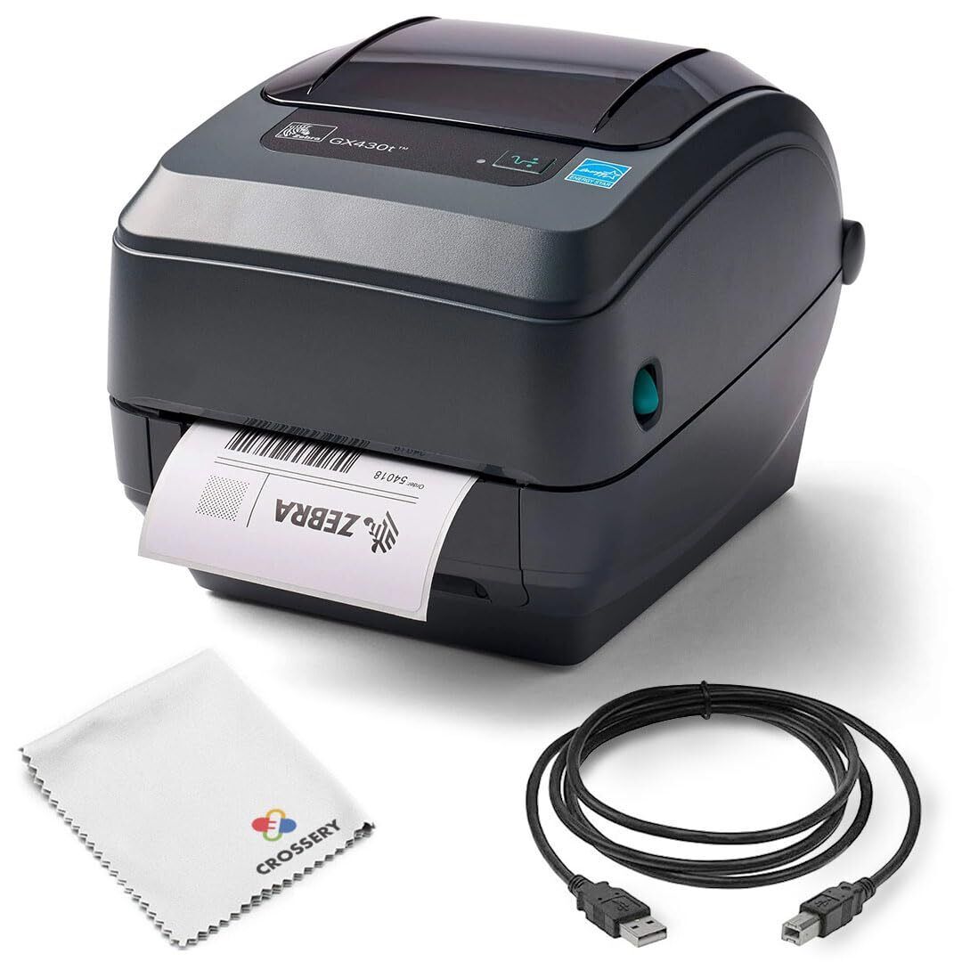 Zebra GX430t 300dpi Thermal Transfer Desktop Label Printer Bundle - Monochrom...