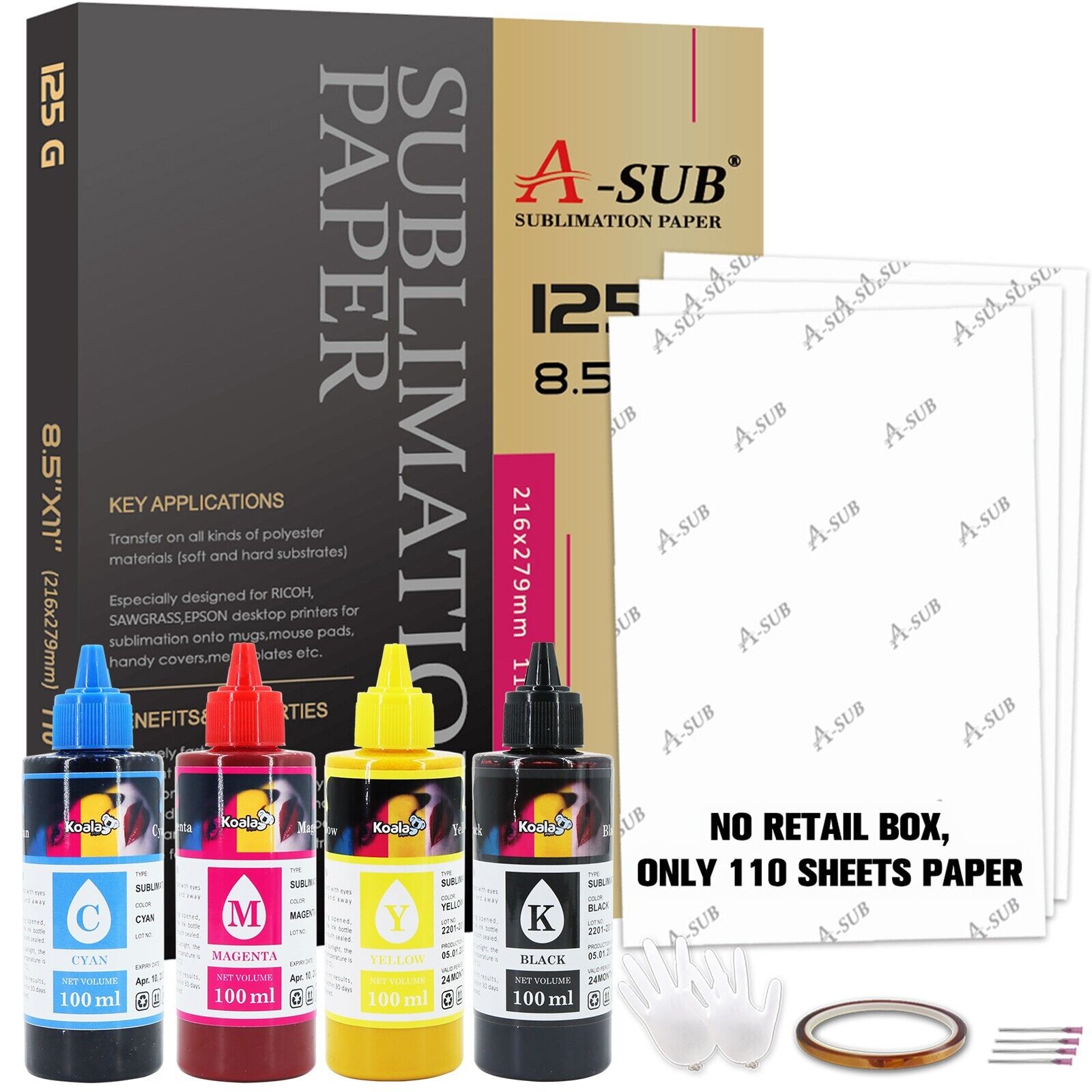 Bundle A-SUB Sublimation Paper 8.5x11 + KOALA Sublimation Ink for Epson Printers