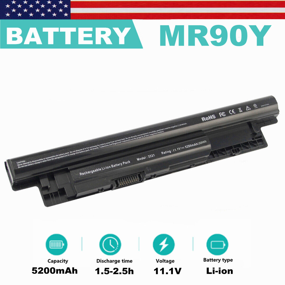 MR90Y XCMRD Battery For Dell Inspiron 3421 5421 15-3521 5521 3721 3737 3543 58Wh