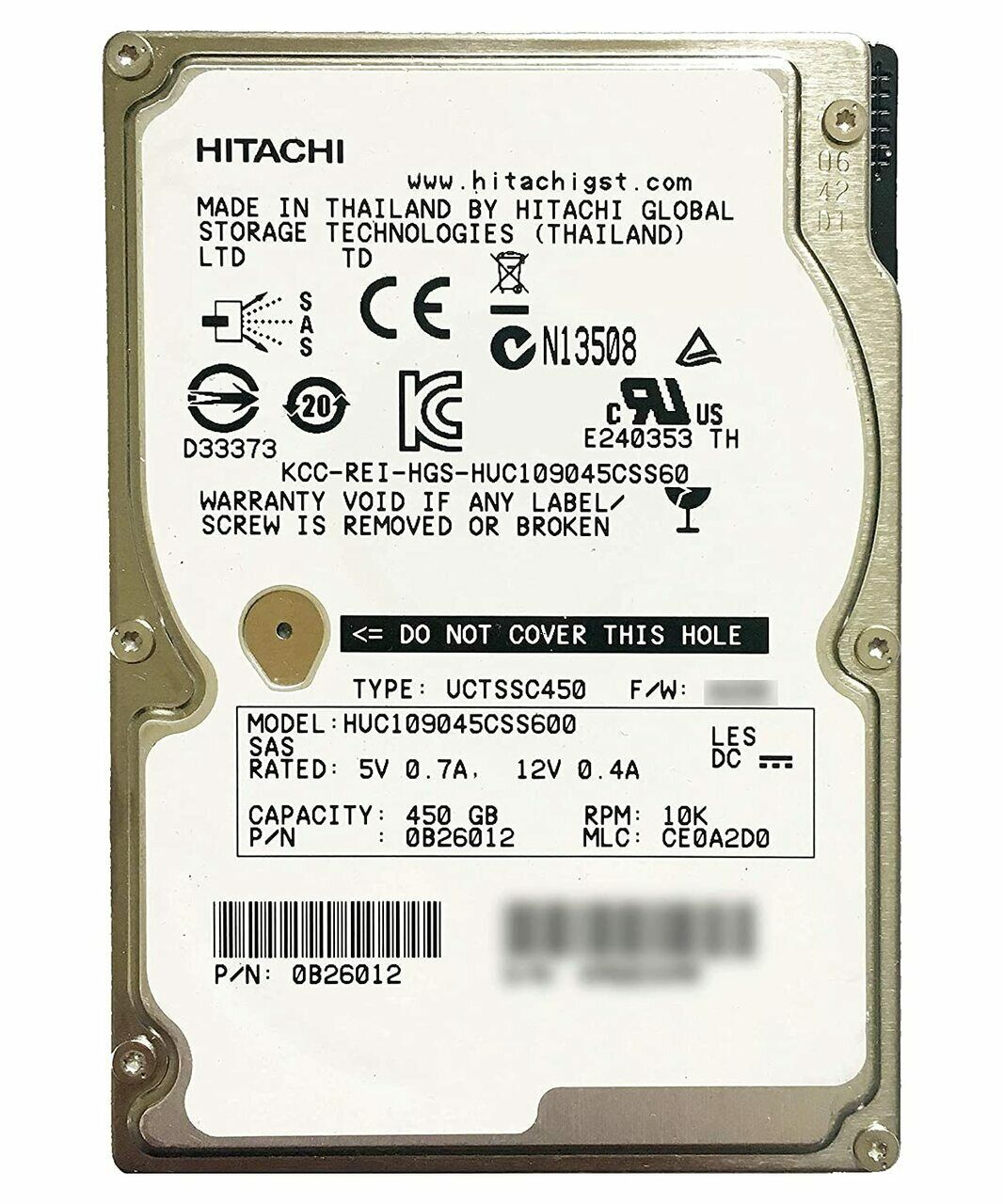 Hitachi HGST 450GB HDD 10KRPM 64MB 2.5 HUC109045CSS600  dell HP Hard drive