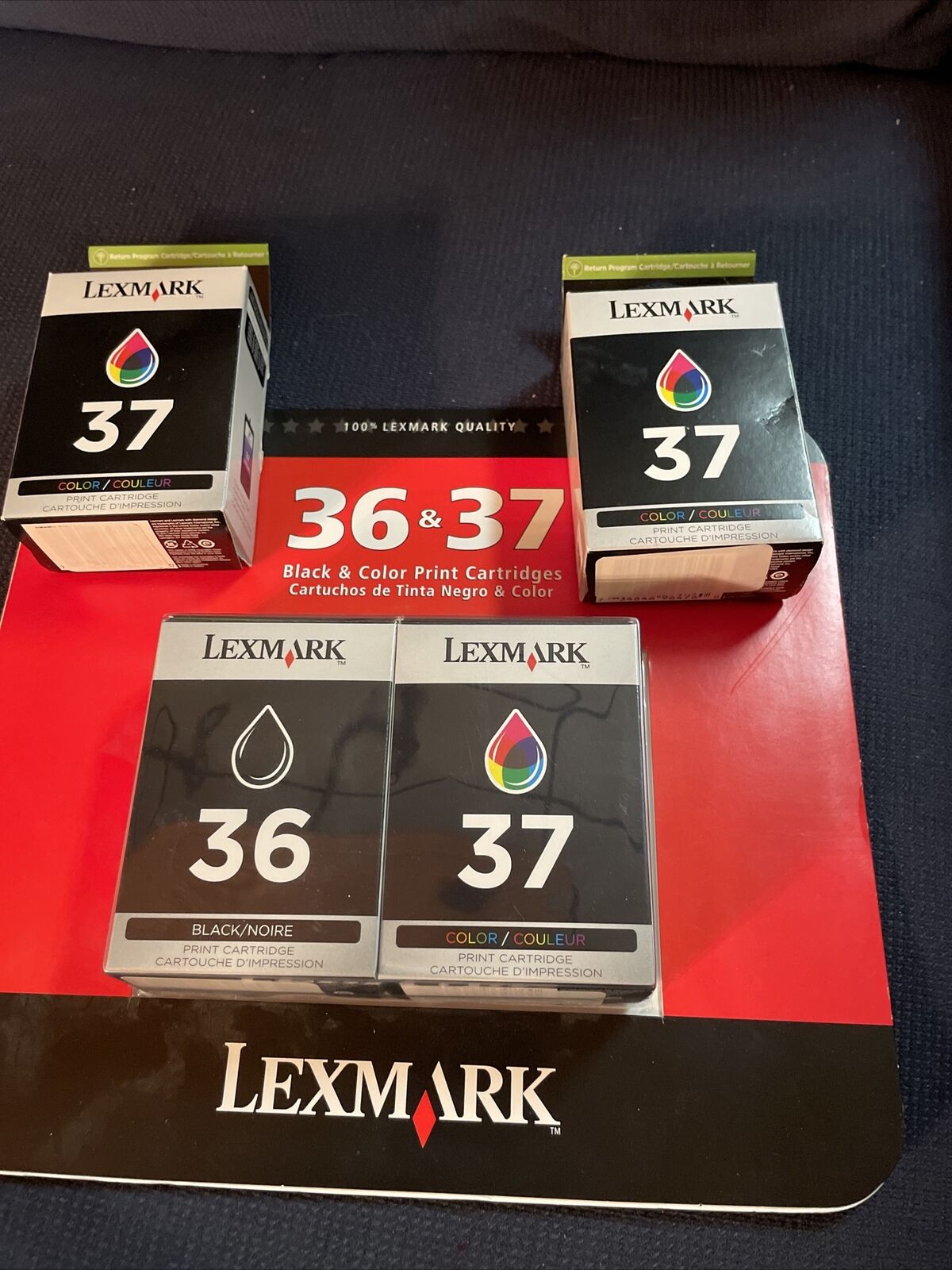 3 Lexmark Ink Cartridge 37 Color and 1 Lexmark Ink Cartridge 36 Black