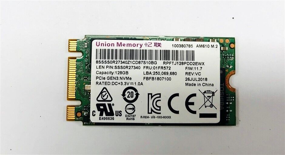 ✔️ Lenovo 128GB NVMe M.2 2242 SSD Drive AM620 | Union Memory SSS0R27340  01FR572