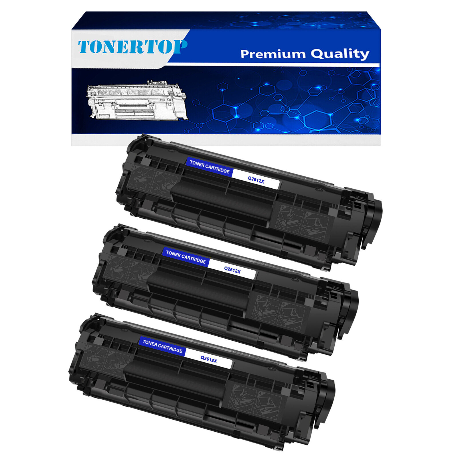 3PK BK Q2612X 12X Toner Cartridge Fits for HP LaserJet 3050 3030 3052 3055 3015