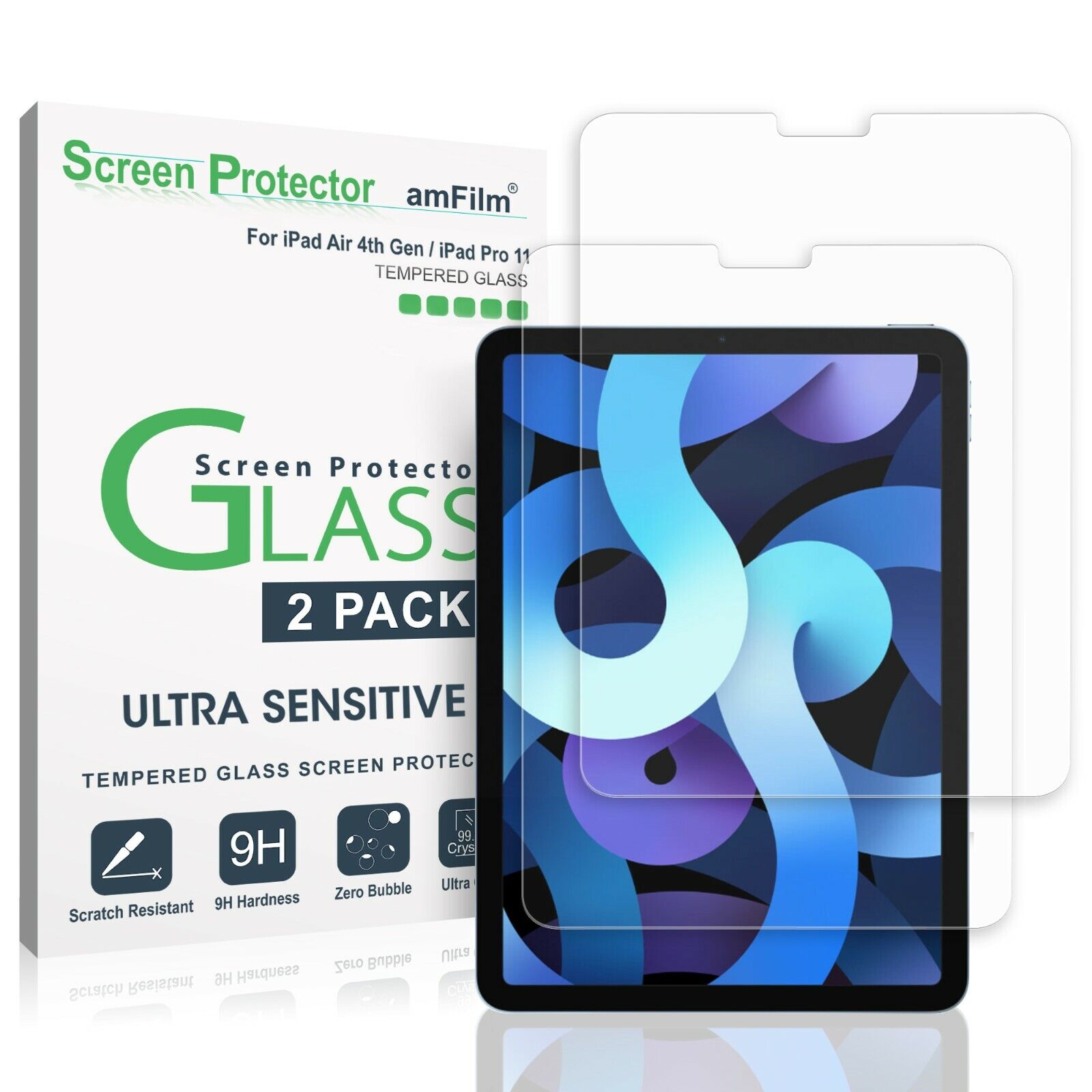amFilm (2PK) Tempered Glass Screen Protector for iPad Air 4 (2020) & iPad Pro 11