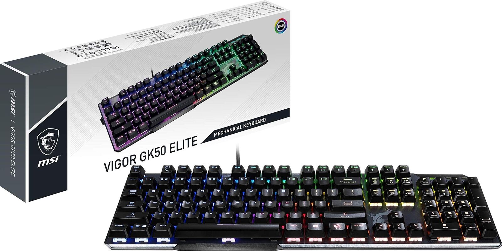 MSI Vigor GK 50 Elite BW DE Gaming Keyboard (German Keyboard - QWERTZ) White Swi
