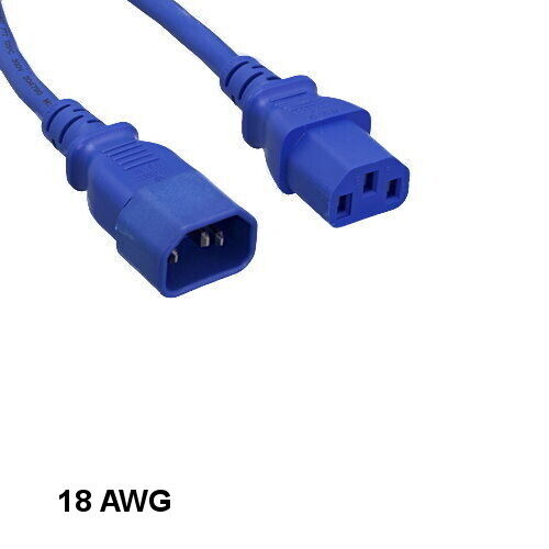 Kentek Blue 3' ft 18 AWG Color Power Cord IEC60320 C13 to IEC60320 C14 10A/250V