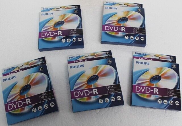 50PK PHILIPS DVD-R RECORDABLE DISCS 16X SPEED 4.7 GB 120 MIN