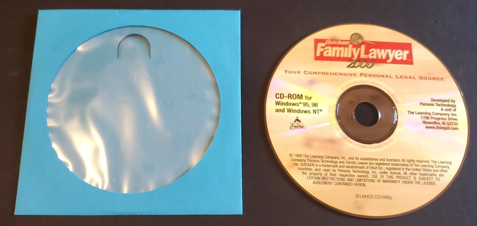 Quicken Family Lawyer 2000 Vintage CD-ROM Windows 95 98 NT AOL