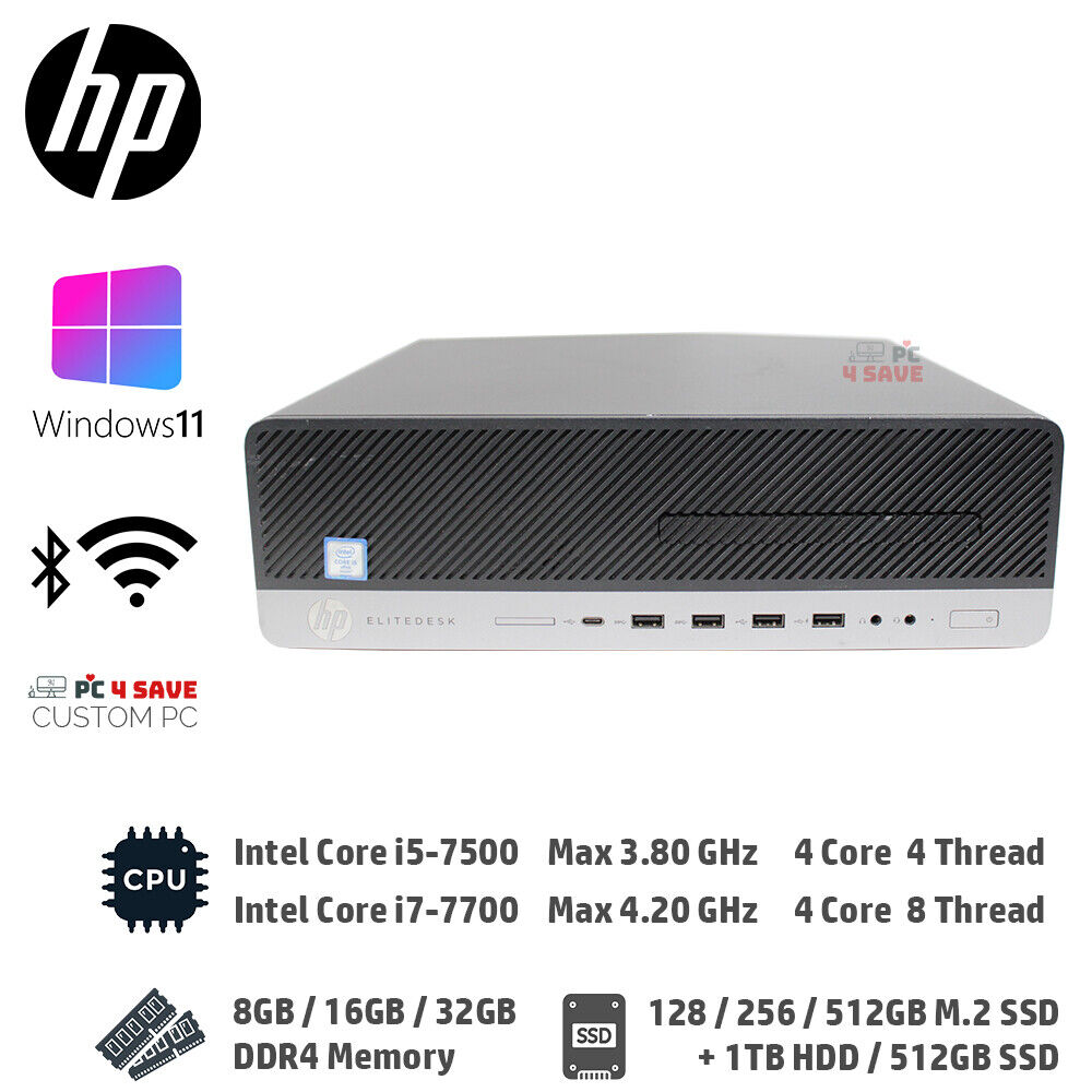 HP 800 G3 Desktop i5 i7 7th CPU/32GB RAM/ 512GB SSD HDMI WiFi Custom Windows 11