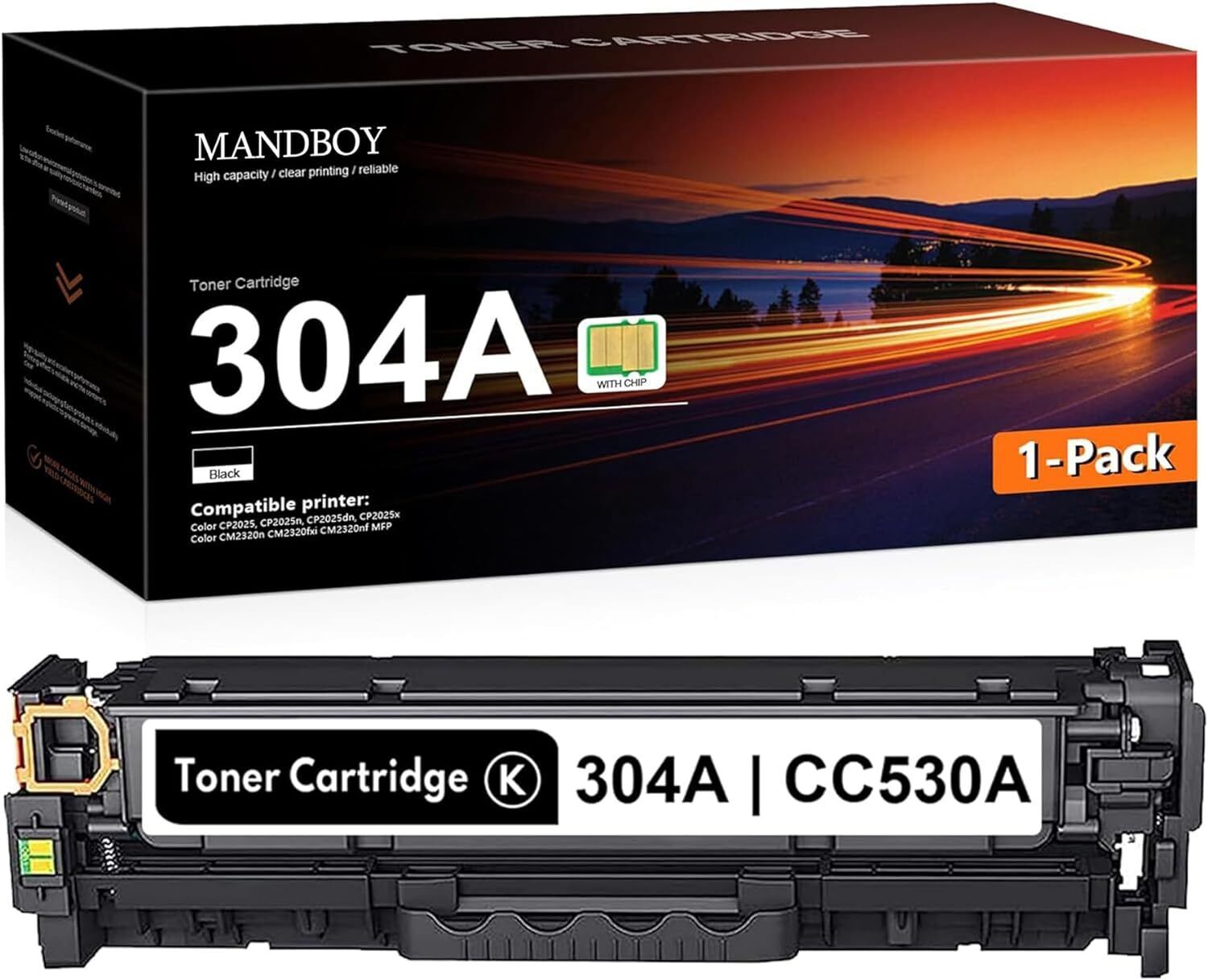304A Black Toner Cartridge CC530A Replacement for HP CP2025 (High-Yield)