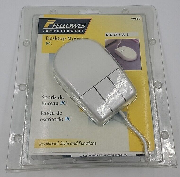 Vintage Fellowes Three Button Desktop Serial Port 300 CPI Mouse PC 99852 New
