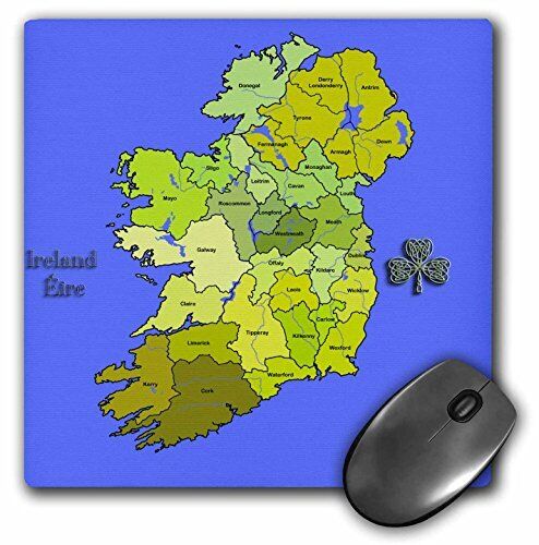 3dRose Mouse Pad Colorful Green Map of All Ireland, The Irish Republic White 