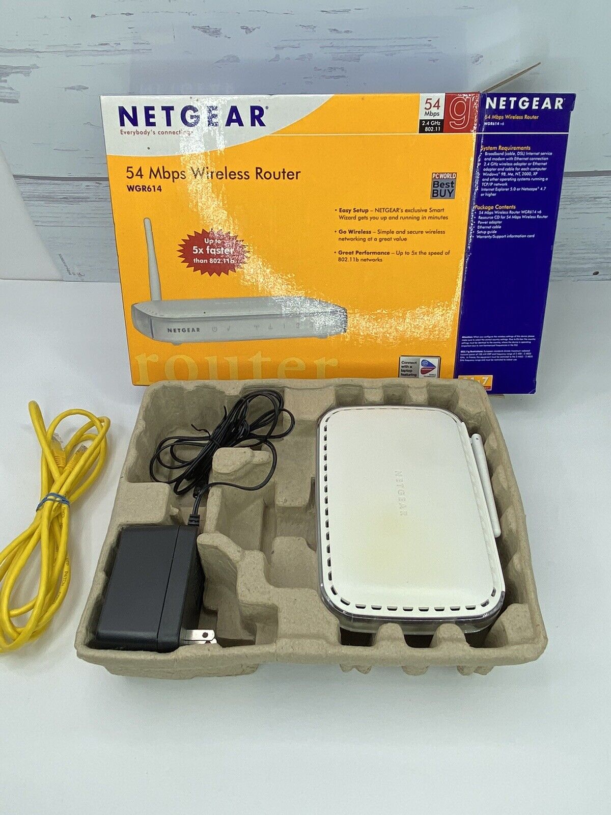 NETGEAR WIRELESS-G ROUTER WGR614 W/Charger Box Ethernet Cable