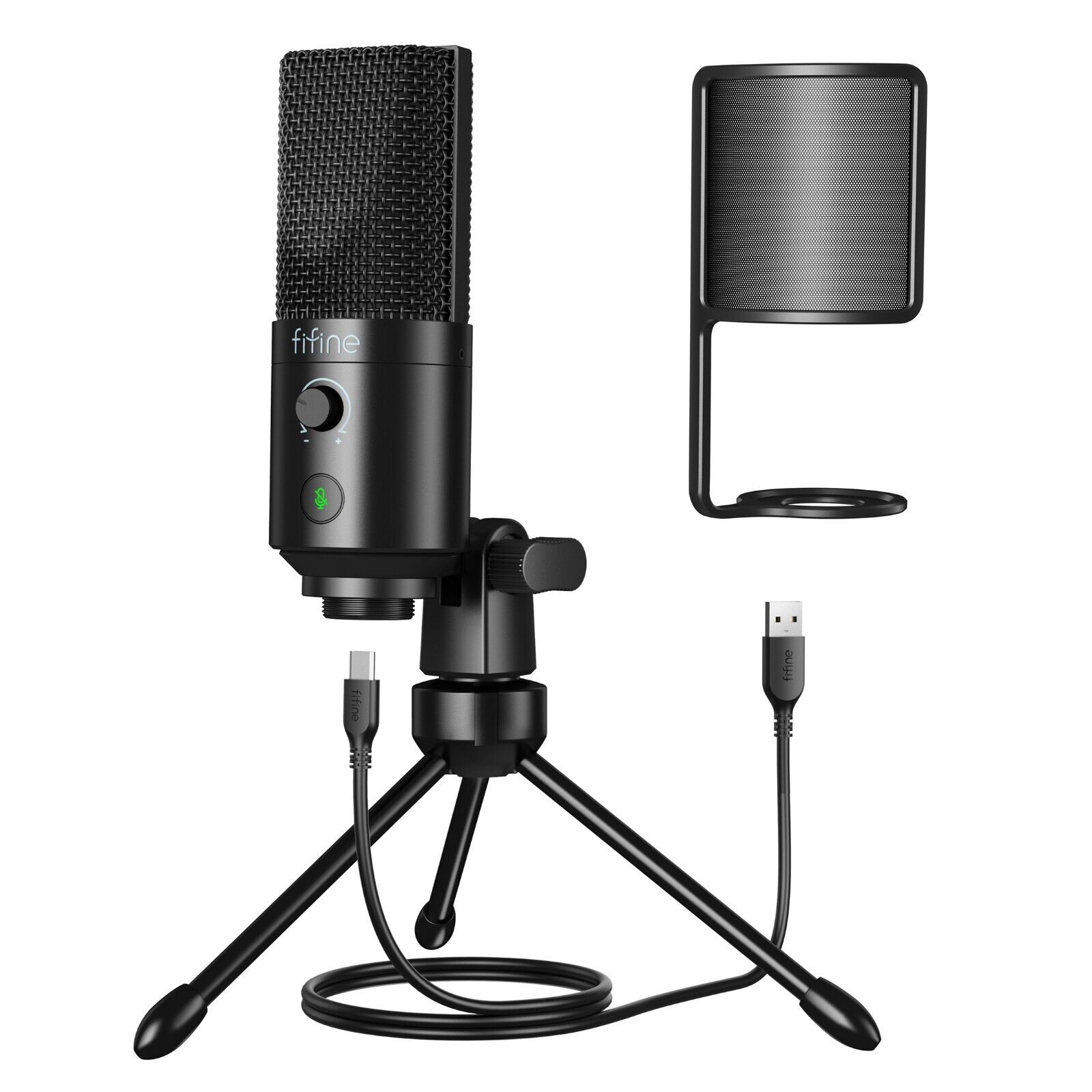 FIFINE USB Gaming Condenser Microphone for Studio Recording Streaming Broadcast