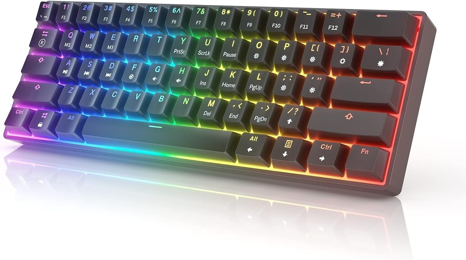 HK Gaming GK61 RGB Mechanical Keyboard Optical Gateron Blue Switches - Black