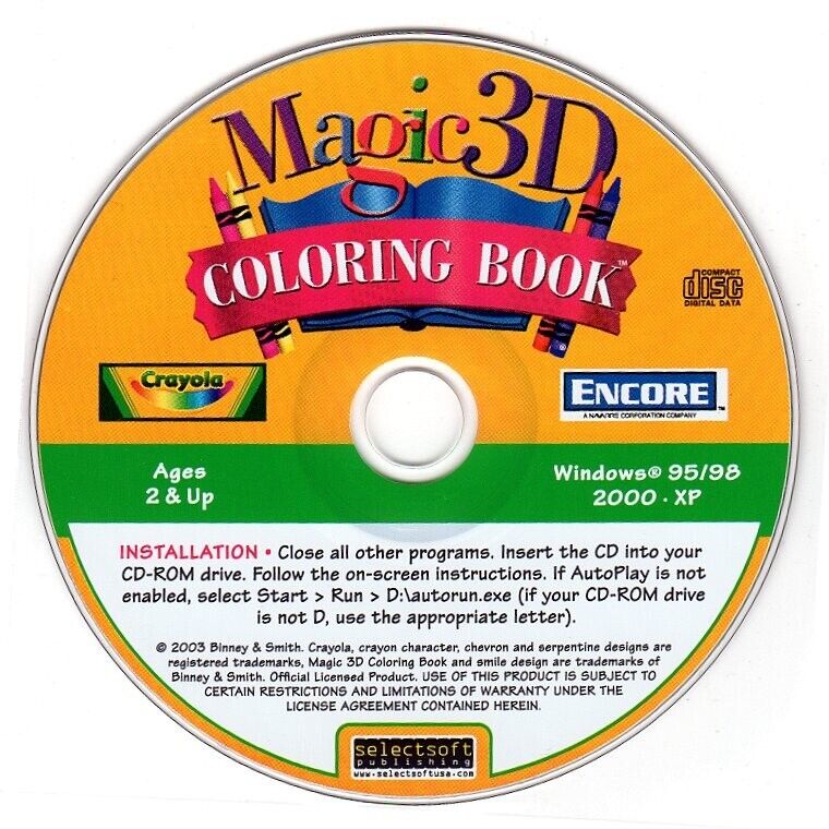 Crayola Magic 3D Coloring Book (Ages 2+) (PC-CD, 2003) Windows -NEW CD in SLEEVE
