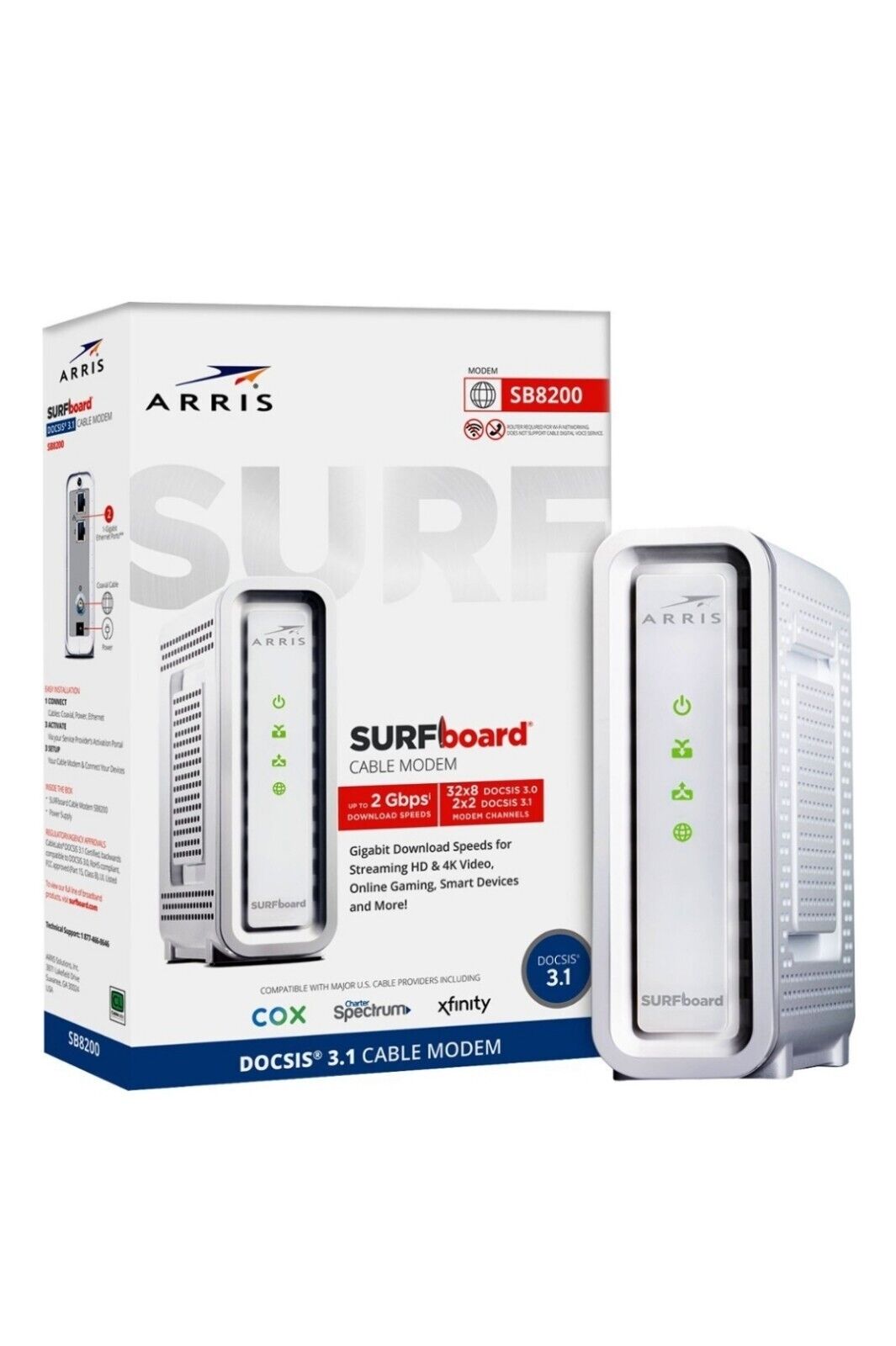 ARRIS SURFboard SB8200 DOCSIS 3.1 10 Gbps Cable Modem Brand 
