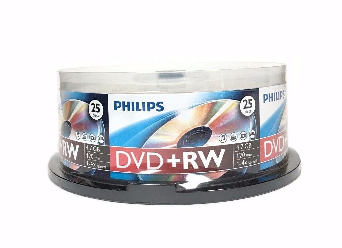 25 PHILIPS 4X DVD+RW DVDRW ReWritable Branded Logo 4.7GB Blank Disc 