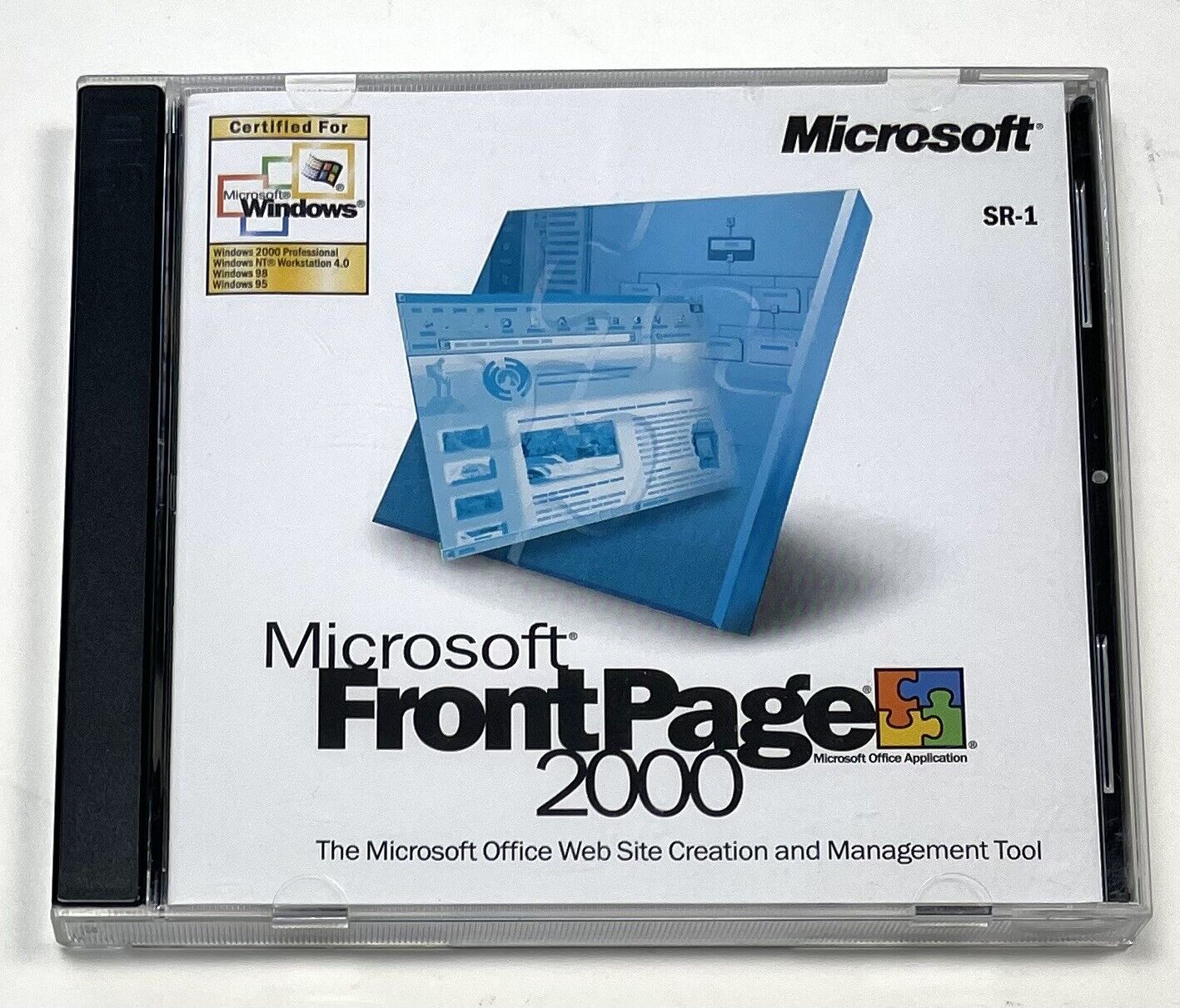 2000 Microsoft Front Page CD-Rom Software Full Version SR-1 w/ Product Key EUC