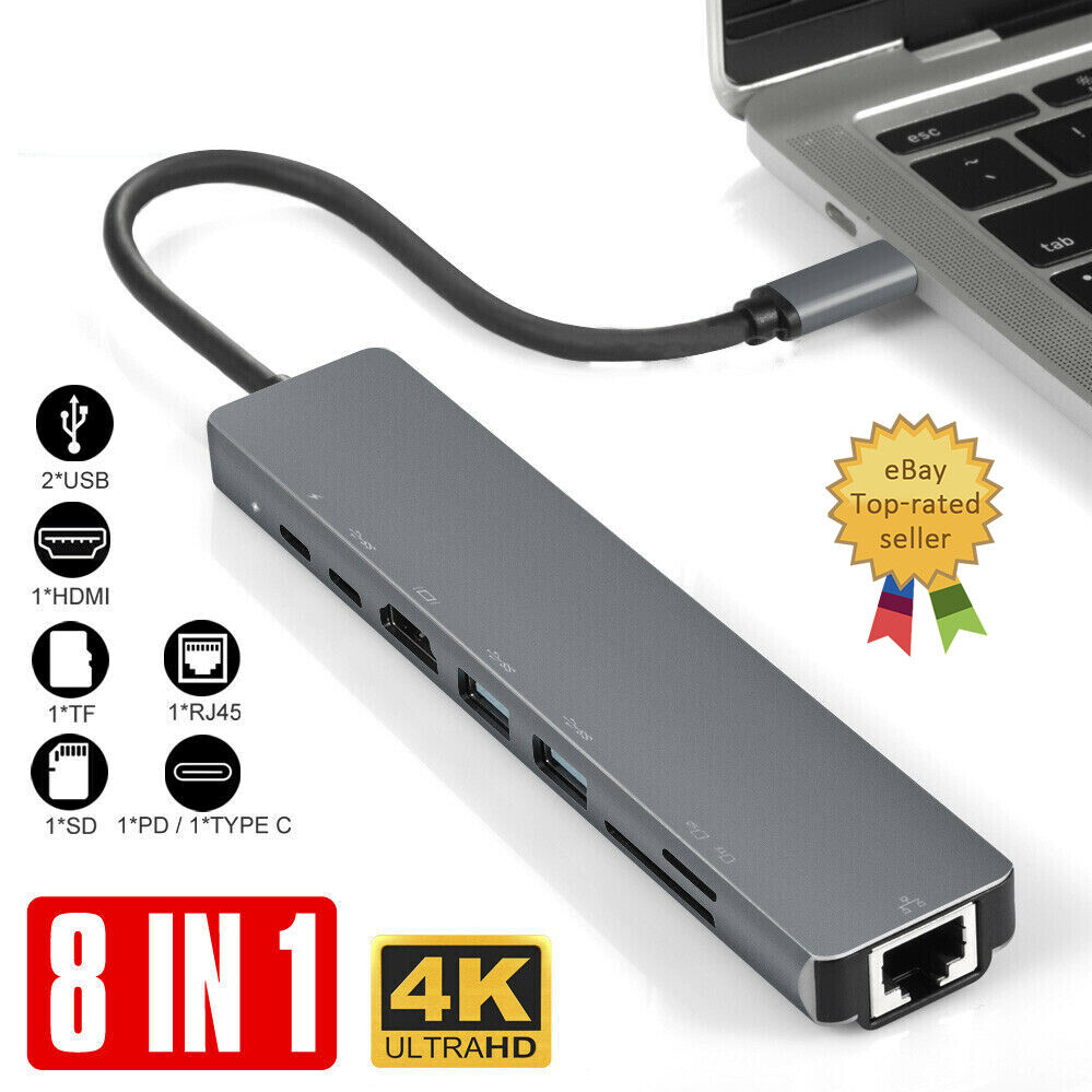 Hub 4K HDMI RJ45 80W Ladegerät Adapter SD Kartenleser MacBook iPad USB Typ C 
