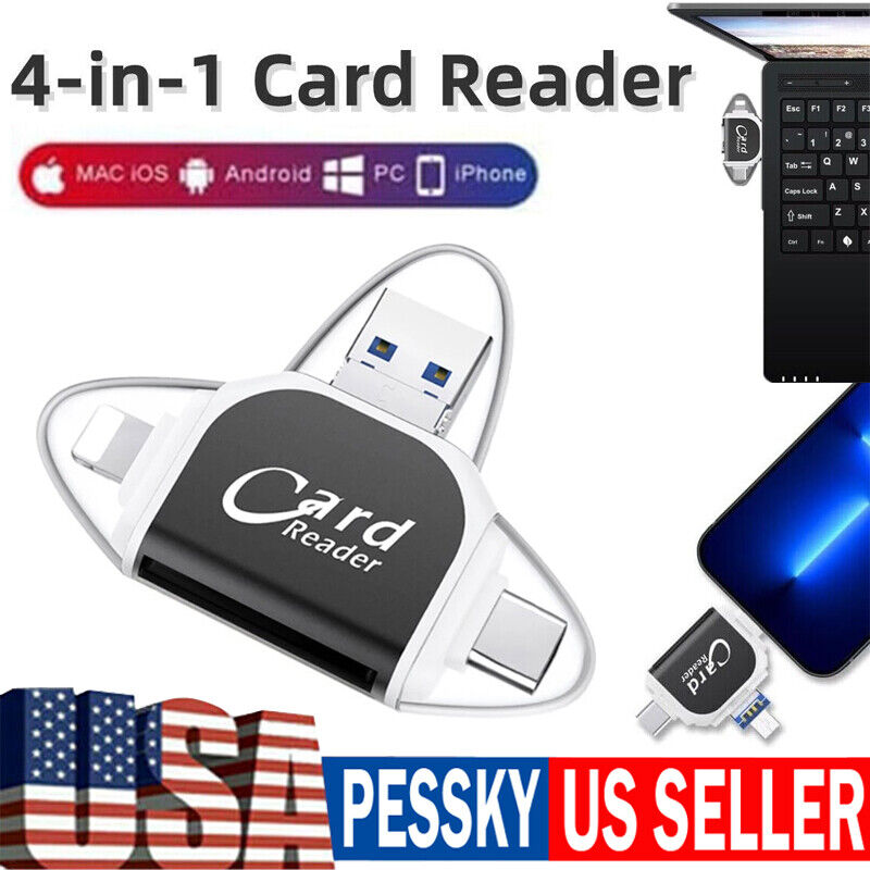 New Multi-Port 4 in1 Universal Card Reader, Memory Card Reader Multiport Adapter
