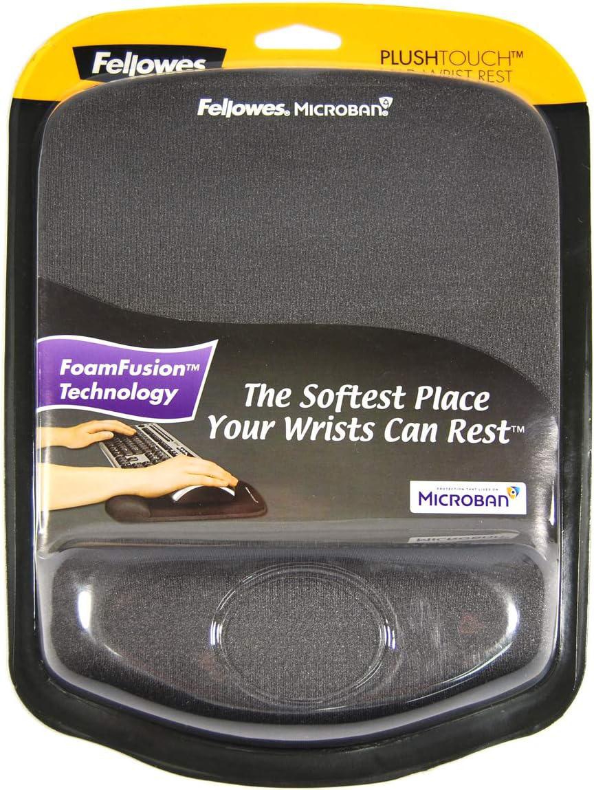 Fellowes PlushTouch Wrist Rest with Mouse Pad, FoamFusion Technology, Graphite (