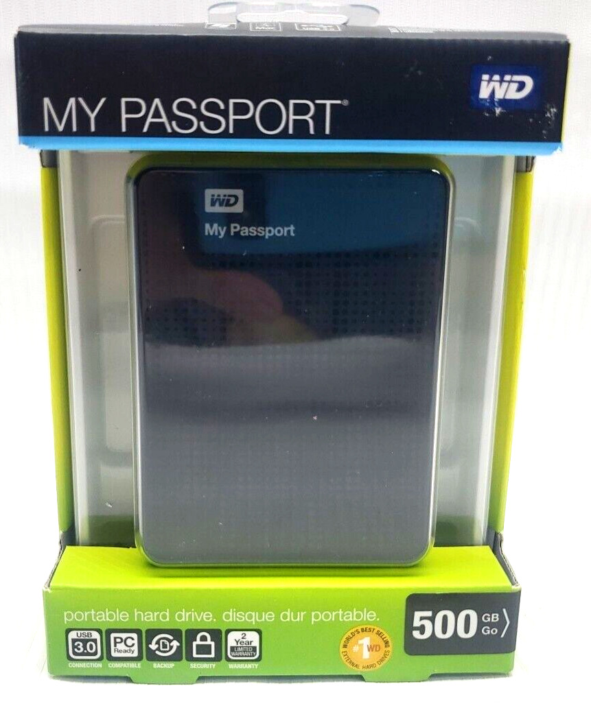 WD My Passport WDBKXH5000ABK Portable Hard Drive 500 GB USB 3.0 Sealed New