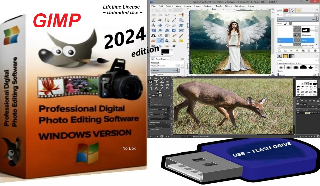 Pro GIMP 2024 Photo Graphics Camera Image Editing Software On USB Flash Drive