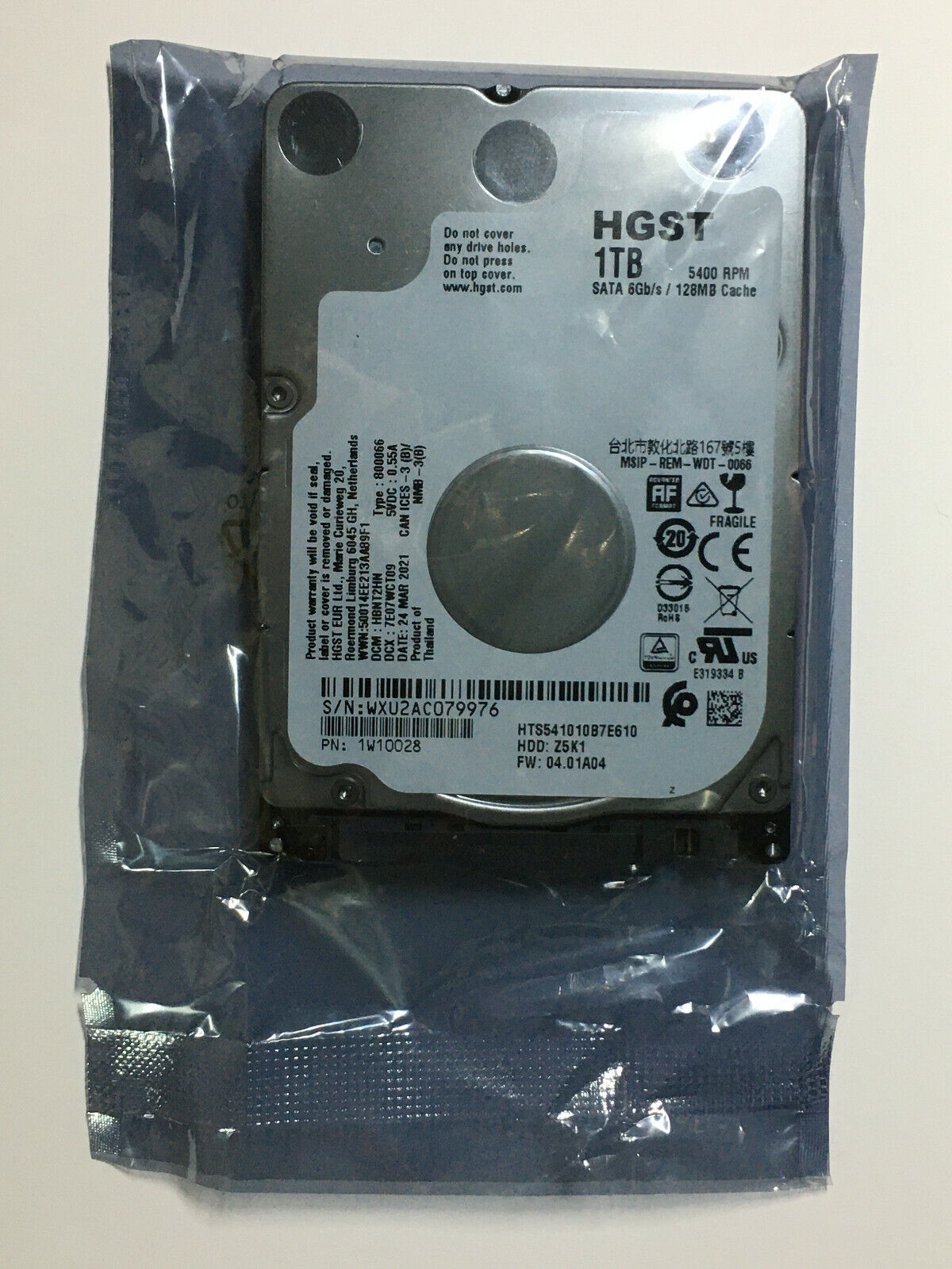 HGST HTS541010B7E610 1TB 5400 RPM SATA 6Gbps 128MB Cache Laptop Hard Disk Drive