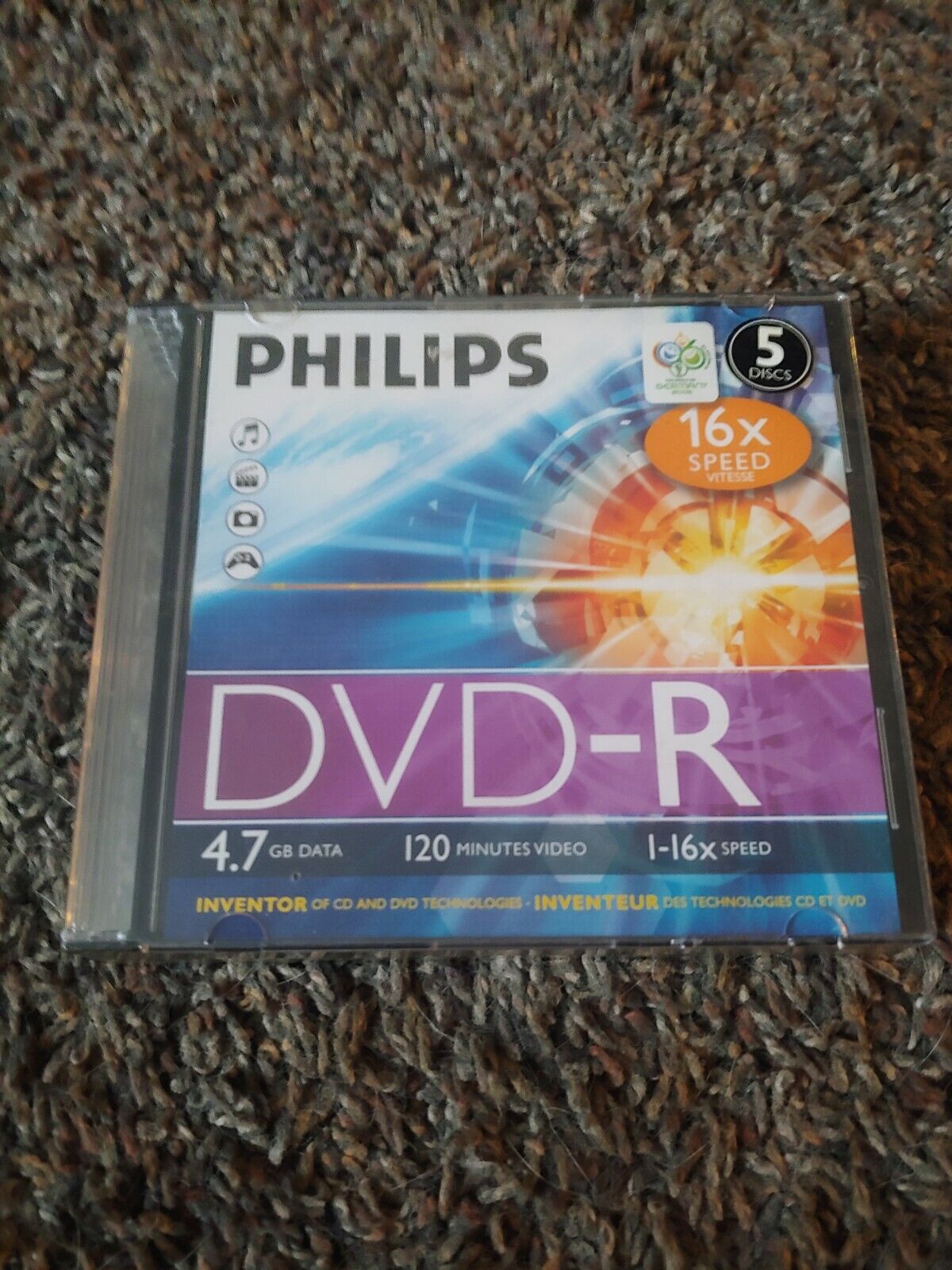 Philips DVD+R: 1-16x Speed, 120min, 4.7GB Slim Case DR4S6S05F/17 - 5 Pack