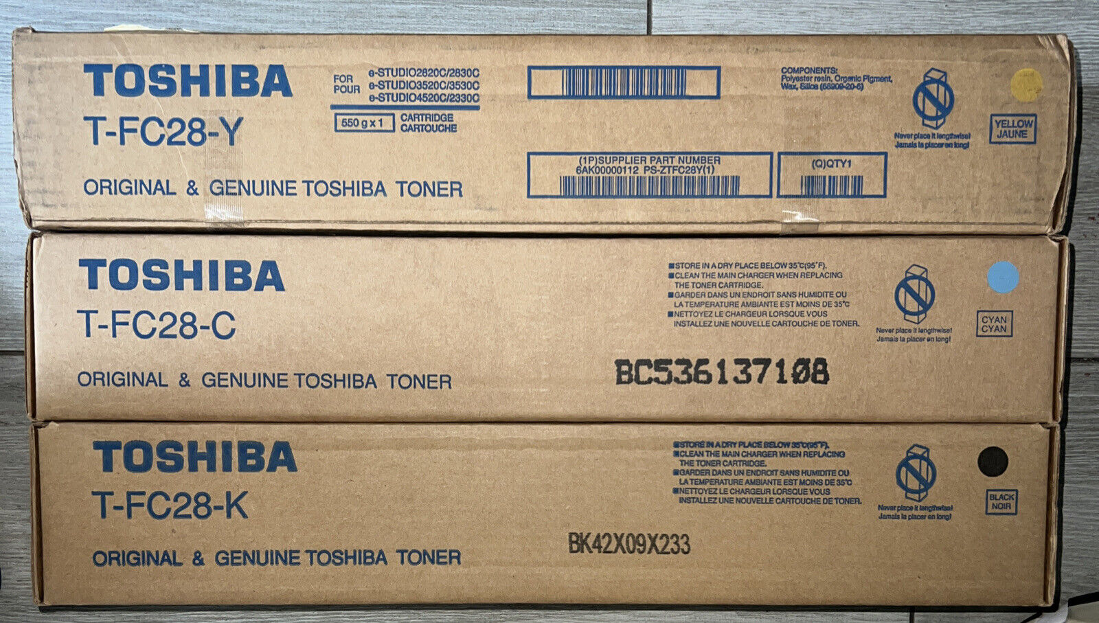 3 Set Toshiba T-FC28-Y, T-FC28-B, T-FC28-C Beand NEW all sealed.