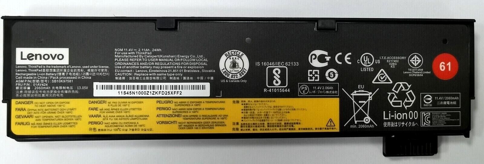 Genuine 01AV425 01AV423 61 24Wh Battery for Lenovo Thinkpad T470 T480 T570 T580