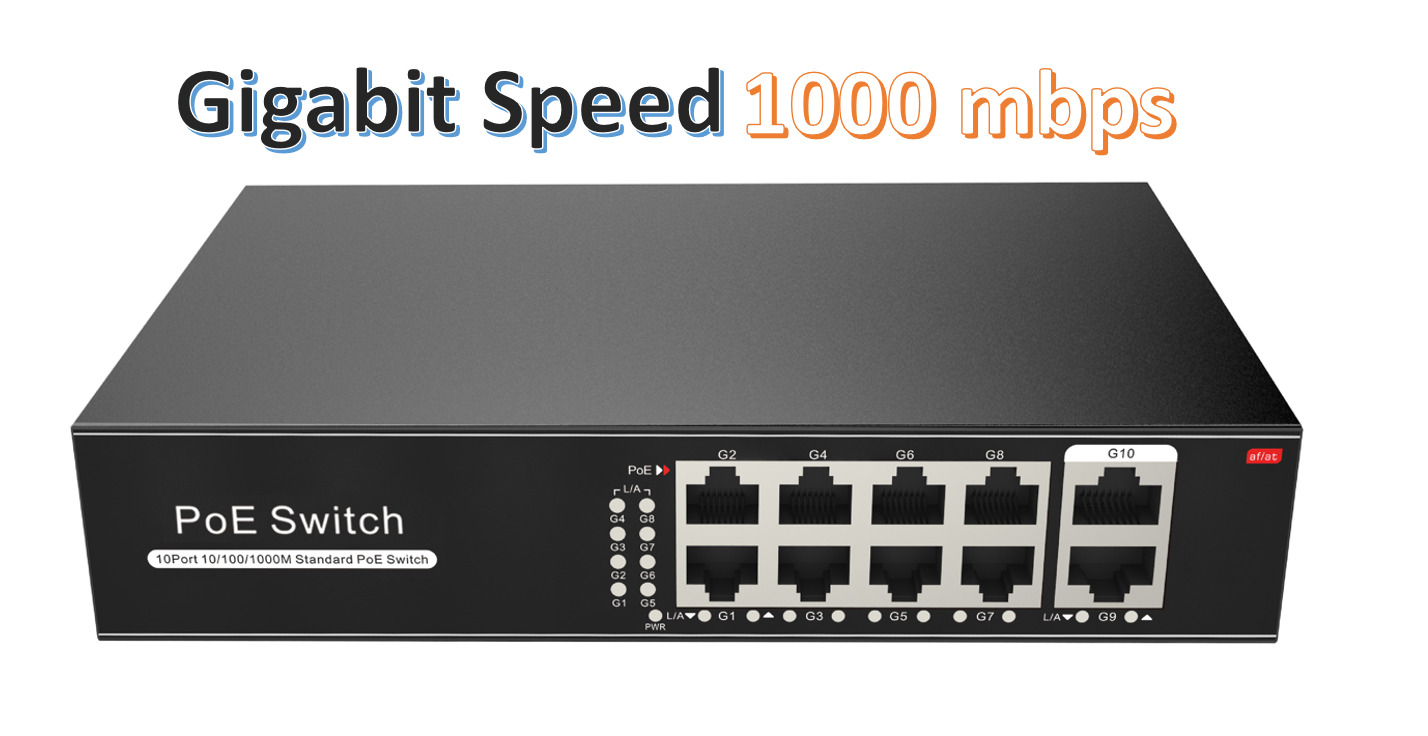 8 Port Gigabit PoE Switch +2 Gigabit Uplinks, Max Output 120W, 803.af/at 30w max