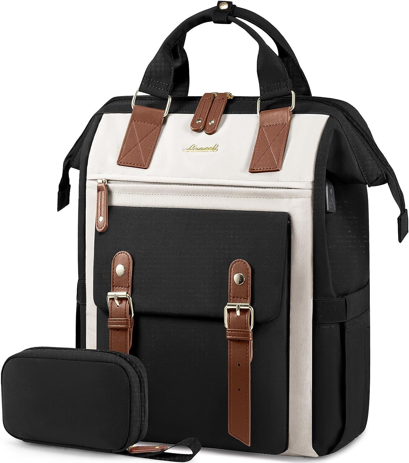 LOVEVOOK Laptop Backpack For Women Work Large 17 inch, Black-beige-brown 