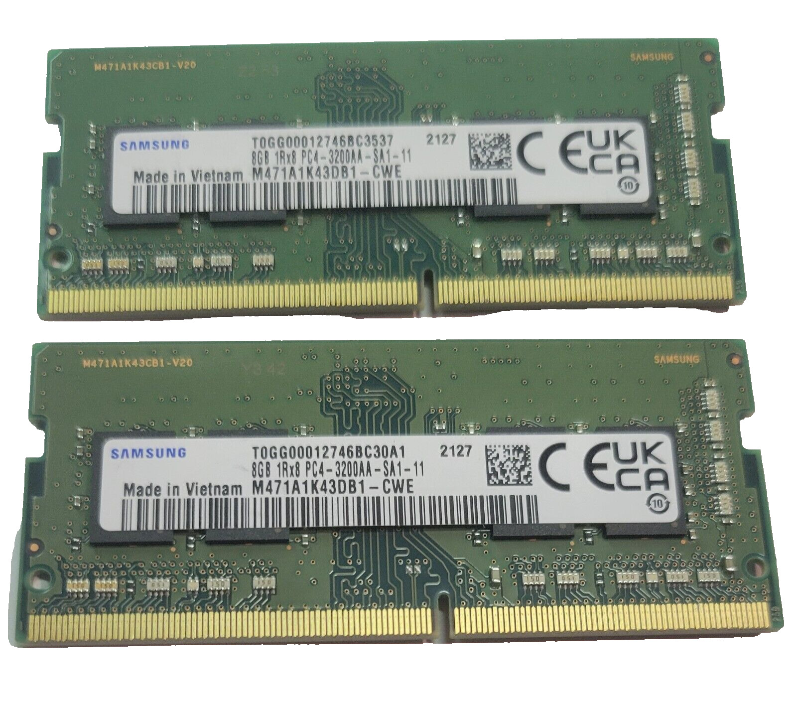 2x Samsung 8GB PC4-25600 DDR4-3200 SODIMM Memory M471A1K43DB1CWE Laptop Ram Used