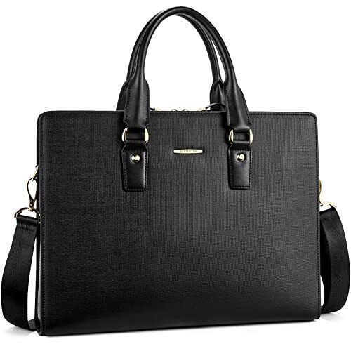 Leather Lawyers Briefcase Shoulder Laptop Business Slim Bags For Men & Women Bla