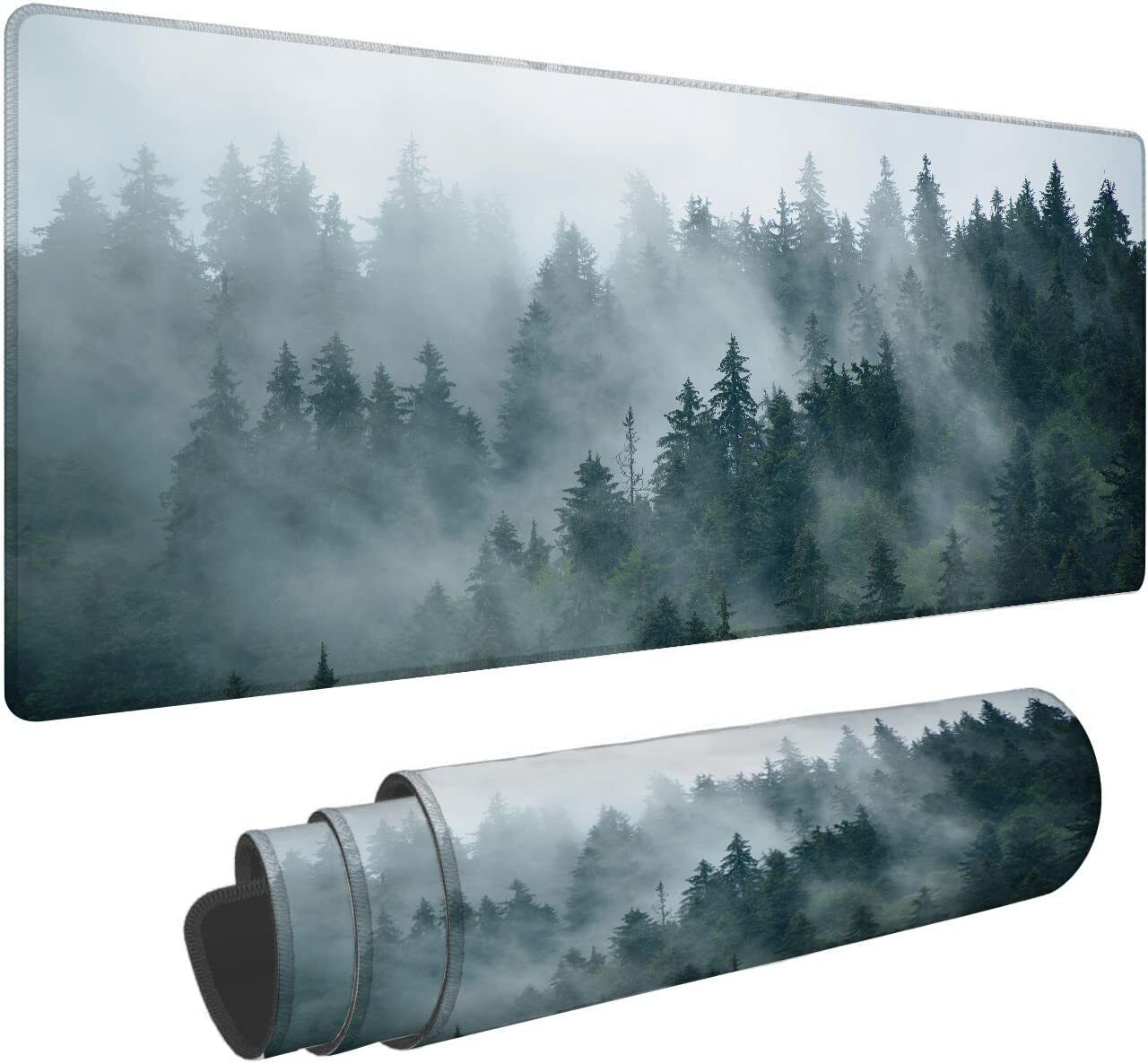 Misty Landscape with Fir Forest in Retro Gaming Mouse Pad Large Mouse Mat XL ...