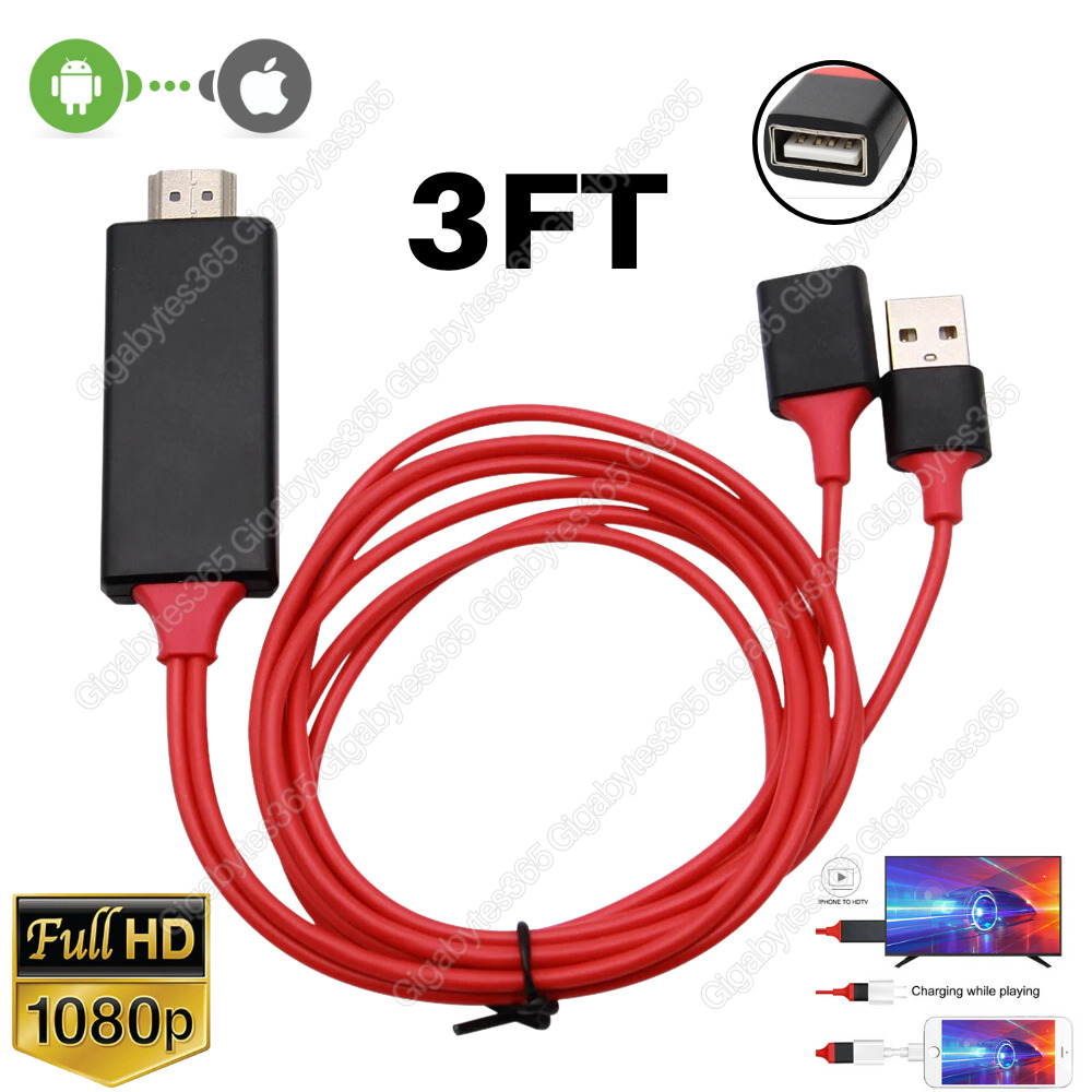 3Ft MHL to HDMI 1080P HD TV Cable Adapter Universal For iPhones Android Samsung